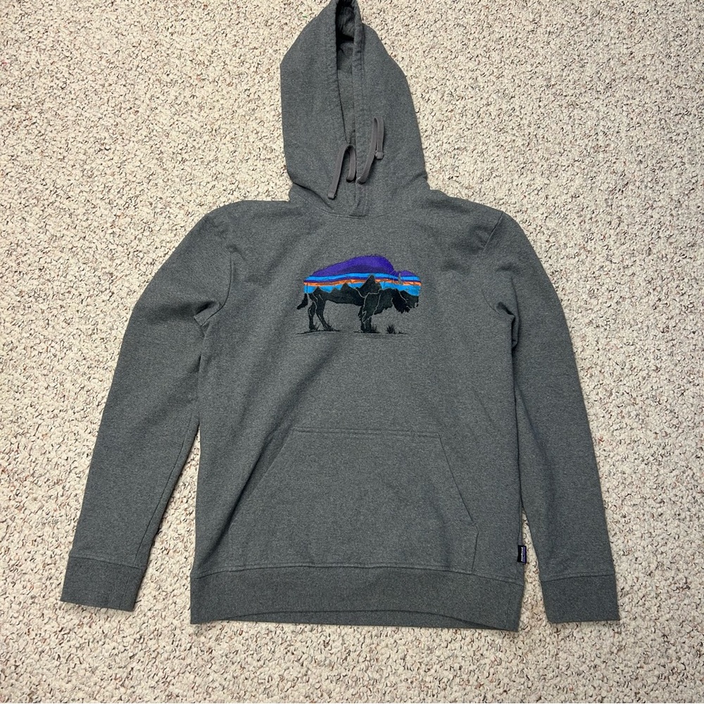 Patagonia Gray Hoodie with Buffalo Design - Picture 2 of 7